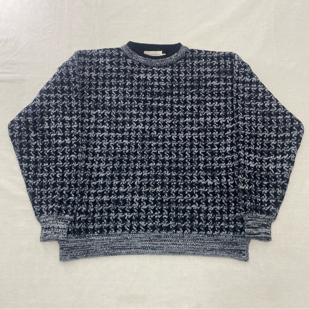 Hardwood & Pine Black Geometric Houndstooth Fair Isle Knit Sweater Mens Sz XL